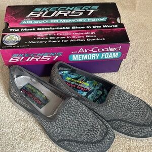 Sketchers Burst memory foam Gray slip on shoe/sneaker New in box